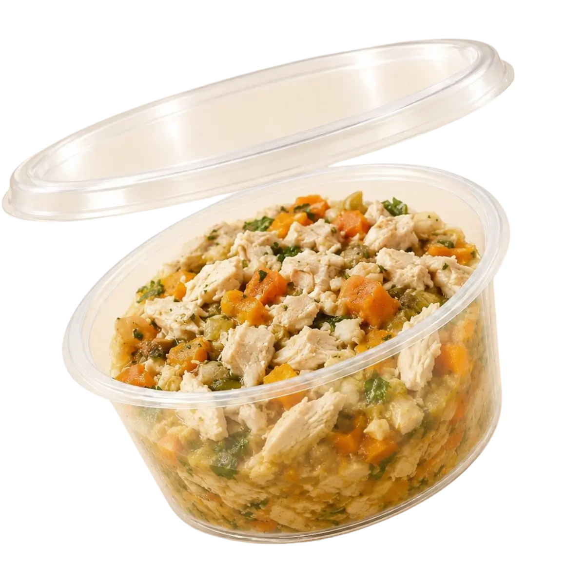 Chickipaw — fresh chicken meal for dogs, in a clear cup